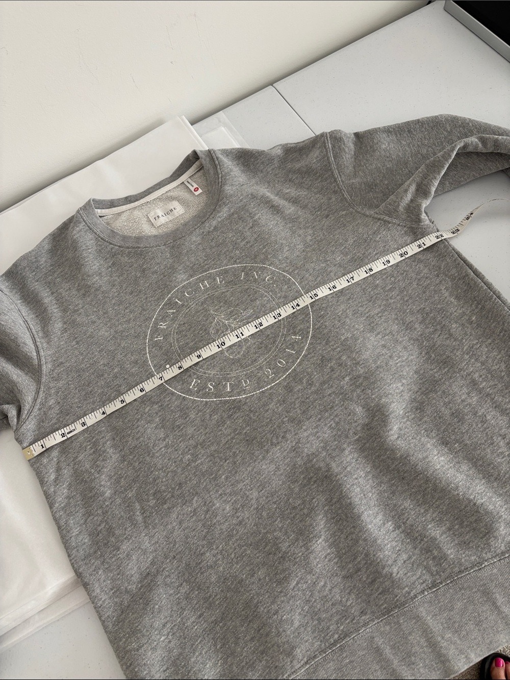 FRAICHE LIVING crewneck sweatshirt French terry cotton gray size medium - Picture 8 of 11